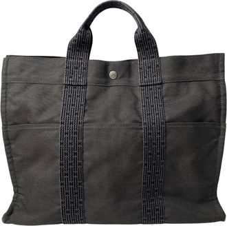 Herm&egrave;s Gray Canvas Tote Bag (Pre-Owned)