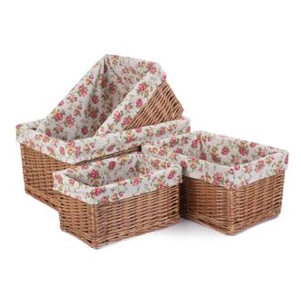 Red Hamper Wicker Set of 4 Double Steamed Garden Rose Willow Storage Baskets in Red