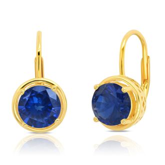 MAX + STONE 925 Sterling Silver with 18k Yellow Gold Overlay Round Gemstone Dangle Earrings