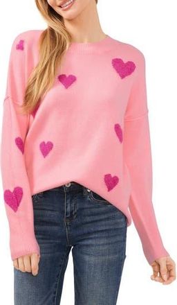 CeCe by Cynthia Steffe Heart Pattern Intarsia Sweater in Prism Pink at Nordstrom Rack, Size X-Large