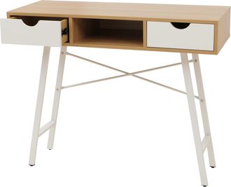 Hhg Hhg - Nunca Usado] Mesa Consola 162, Mesa Auxiliar De Almacenaje, Estructura 3d 100x40cm, Blanco Marr&oacute;n Natural