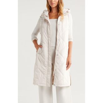 Zella Long Hooded Puffer Vest in Grey Moonbeam at Nordstrom, Size X-Large