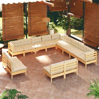 vidaXL Muebles De Jard&iacute;n 13 Pzas Y Cojines Madera Maciza De Pino Crema Vidaxl
