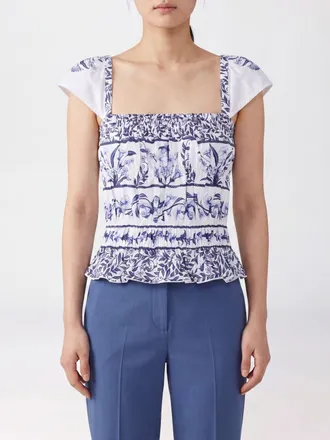 Farm Rio Top Off-White Flower in cotone con stampa floreale e scollo quadrato