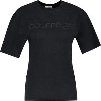 Courr&egrave;ges Logo Print T-Shirt - Dames - T-shirts - Zwart - L - Katoen - Tops