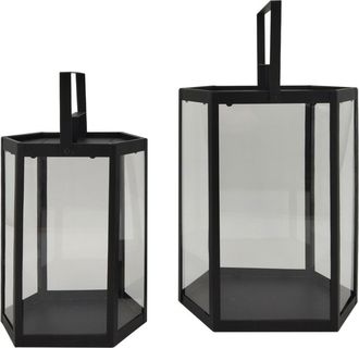 Mobili Rebecca Juego de 2 faroles modernos de exterior de metal negro y pvc