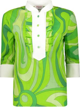 Pucci Elegant Shirt - Dames - Blouses - Groen - S - Katoen - Overhemden