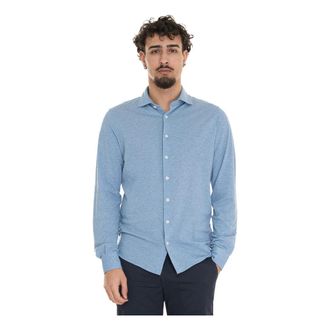 Gran Sasso Lange mouwen Frans hals shirt - Heren - Casual Overhemden - Blauw - M - Katoen - Overhemden
