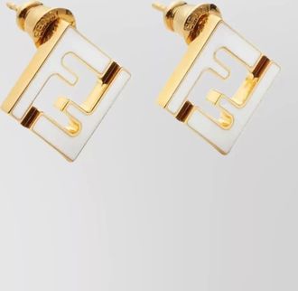 Fendi ff metal enamel stud geometric earrings