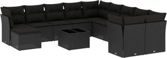 vidaXL Set De Sof&aacute;s De Jard&iacute;n 12 Piezas Cojines Rat&aacute;n Sint&eacute;tico Negro Vidaxl