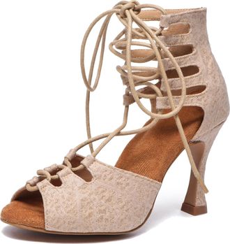 Minitoo Lace up Dance Heels for Women Sommer Evening Party Ankle Sandals L544 Gold 9cm Heel UK 5.5