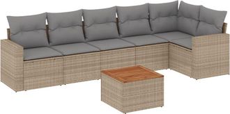 vidaXL Juego De Sof&aacute;s Jard&iacute;n Con Cojines Beige Mezcla 7 Pzas Rat&aacute;n Pe Vidaxl
