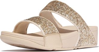 FitFlop Fitflop Lulu 2 Bar Glitter Polyurethane Womens Platino/Silver Sandals - Gold Pu - Size UK 8