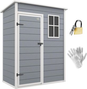 OUTSUNNY Caseta De Jard&iacute;n Exterior, 1,14 M&sup2;, 151x92x193 Cm, Con Suelo, Puerta Corredera, Ventana Y Techo Inclinado, Gris