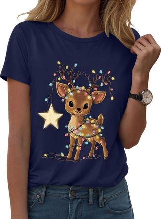 Generic Christmas Tshirts Women Xmas Tops Christmas Tee Shirts Shirt for Women Fashion Print T Shirt Short Sleeve Short Sleeve Round Neck Tee T Printing Loose