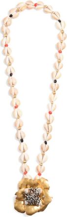Valentino Garavani flower-embellishment necklace - women - Metal/Shell/Coral/Fabric/Onyx - One Size - Gold