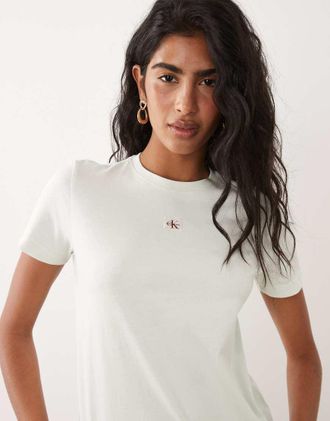 Calvin Klein Jeans T-shirt vestibilit&agrave; classica verde menta con etichetta intessuta