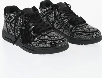 Off-white Low-Top Leather Sneakers with All-Over Rhinestones Off-White