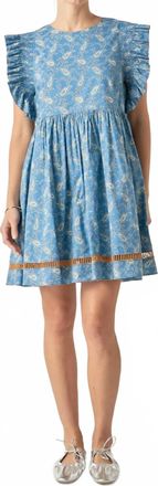 English Factory Womens Paisley Print Ruffle Sleeve Mini Dress In Blue Multi