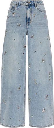 Self Portrait Wide Jeans, female, Blue, W25, Embellished Wide Leg Jeans Light Blue