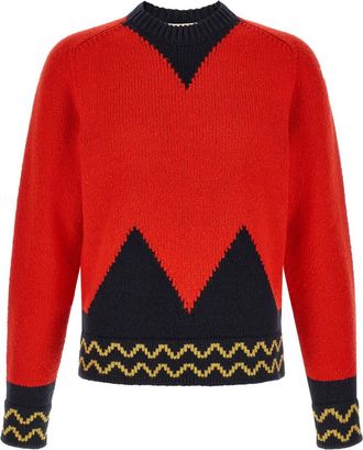 Marni Red Geometric Crew Neck Sweater