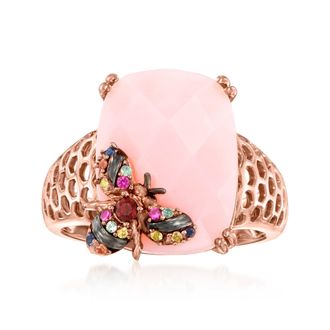 Ross-Simons Pink Opal Bumblebee Ring With Multicolored Sapphire and Garnet Accent in 18kt Rose Gold Over Sterling