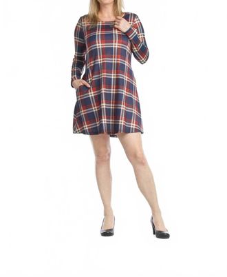 Papillon A-Line Sweater Dress With Pockets In Navy Plaid