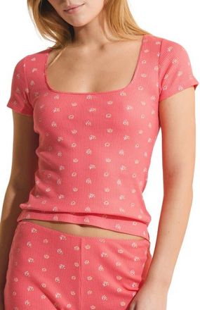 Etam Ondine Waffle Knit Short Sleeve Cotton Pajama Top in Grenadine at Nordstrom, Size X-Small