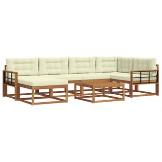 vidaXL Conjunto De Sof&aacute;s De Exterior Con Coj&iacute;n 7 Pcs Natural Y Crema Vidaxl