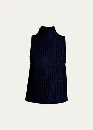 Giorgio Armani Metallic Knit Sleeveless Turtleneck Sweater