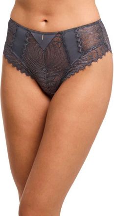 Montelle Intimates Nights Out Metallic Eyelash Lace High Waist Briefs in Magnet/silver at Nordstrom, Size Xx-Large