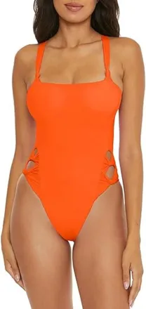 BECCA by Rebecca Virtue Baja Mar Swimsuit Womens Orange Cutout One-Piece Swimwear GBO2215