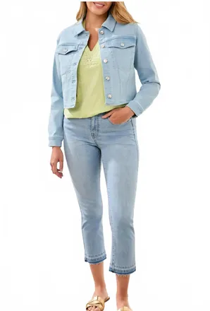 Tribal Cropped Denim Jacket With Back Pleats In Blue Charm