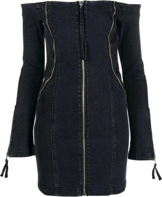 Blumarine Off-shoulder Denim Jurk - Dames - Korte kleedjes - Blauw - XS - Denim - Kleedjes