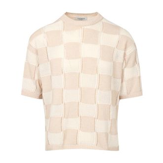 Laneus Gebreid T-shirt - Heren - Ronde hals truien - Beige - 2XL - Katoen - Truien & Vesten