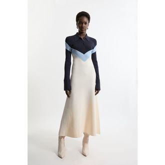 Karen Millen Rib-Knit Polo Top Maxi Dress in Navy at Nordstrom, Size X-Small