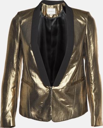 Sandro Gold Lam&eacute; Asymmetric Tuxedo Blazer