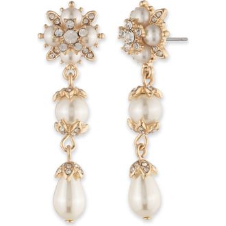 Marchesa Imitation Pearl Linear Drop Earrings in Gold/white at Nordstrom
