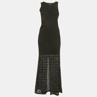 Maje Black Semi Sheer Stretch Lace Cutaway Maxi Dress