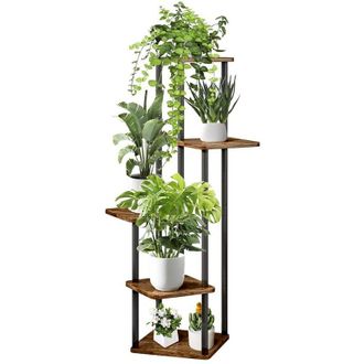 Relaxdays Relaxdays plant stand, 5 tiered levels, HxWxD: 107 x 58 x 58 cm, indoor plant rack, industrial, black/brown