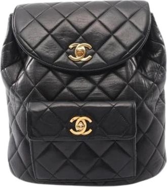 Chanel Pre-owned Vintage Rugzak Handtas - Dames - Vintage Rugzakken - Zwart - ONE Size - Leer - Vintage