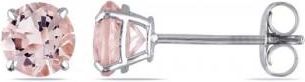 Allurez Round Cut Solitaire Morganite Stud Earrings in 14k White Gold (1.00ct)