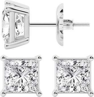 Grown Brilliance 6 Carat Princess Cut Lab Grown Diamond Stud Earrings in 14K White Gold, G-H Color, VS Clarity, Gift Box Included