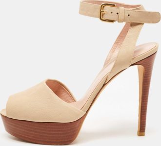 Stuart Weitzman Beige Leather Ankle Strap Platform Sandals