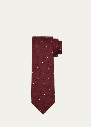 Tom Ford Mens Polka Dot Herringbone Silk Tie