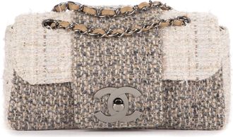 Chanel Womens Vintage Tweed Turnlock Single Flap Shoulder Bag - Beige Canvas - One Size