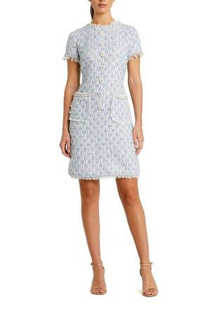 Mac Duggal Womens Cap Sleeve Floral Button Detail Shift Dress in Blue Multi at Nordstrom, Size X-Small