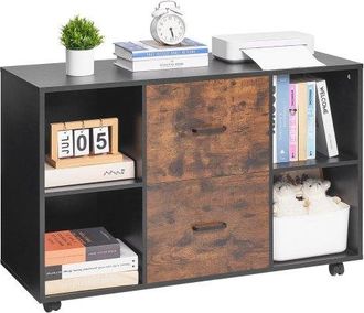 OEM Gabinete De Archivos De 2 Cajones Archivador M&oacute;vil De Madera Con 4 Estantes Abiertos 100 X 40 X 66 Cm Almacenamiento De Archivos Documentos Con Ruedas