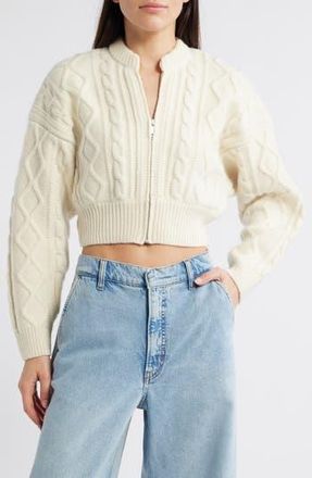 Frame Denim Cable Stitch Crop Wool Cardigan in Cream at Nordstrom Rack, Size Large