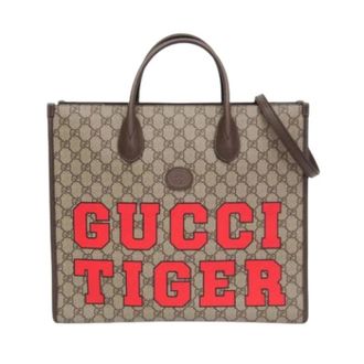 Gucci Vintage, unisex, Beige, ONE Size, Leer, Pre-owned Tiger Medium Tote 687827